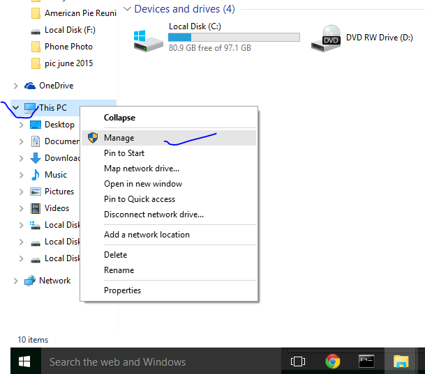Now Click on Manage to Get Option About Drives and Settings