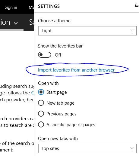 To Import favorites from Google Chrome to Microsoft Edge Browsers
