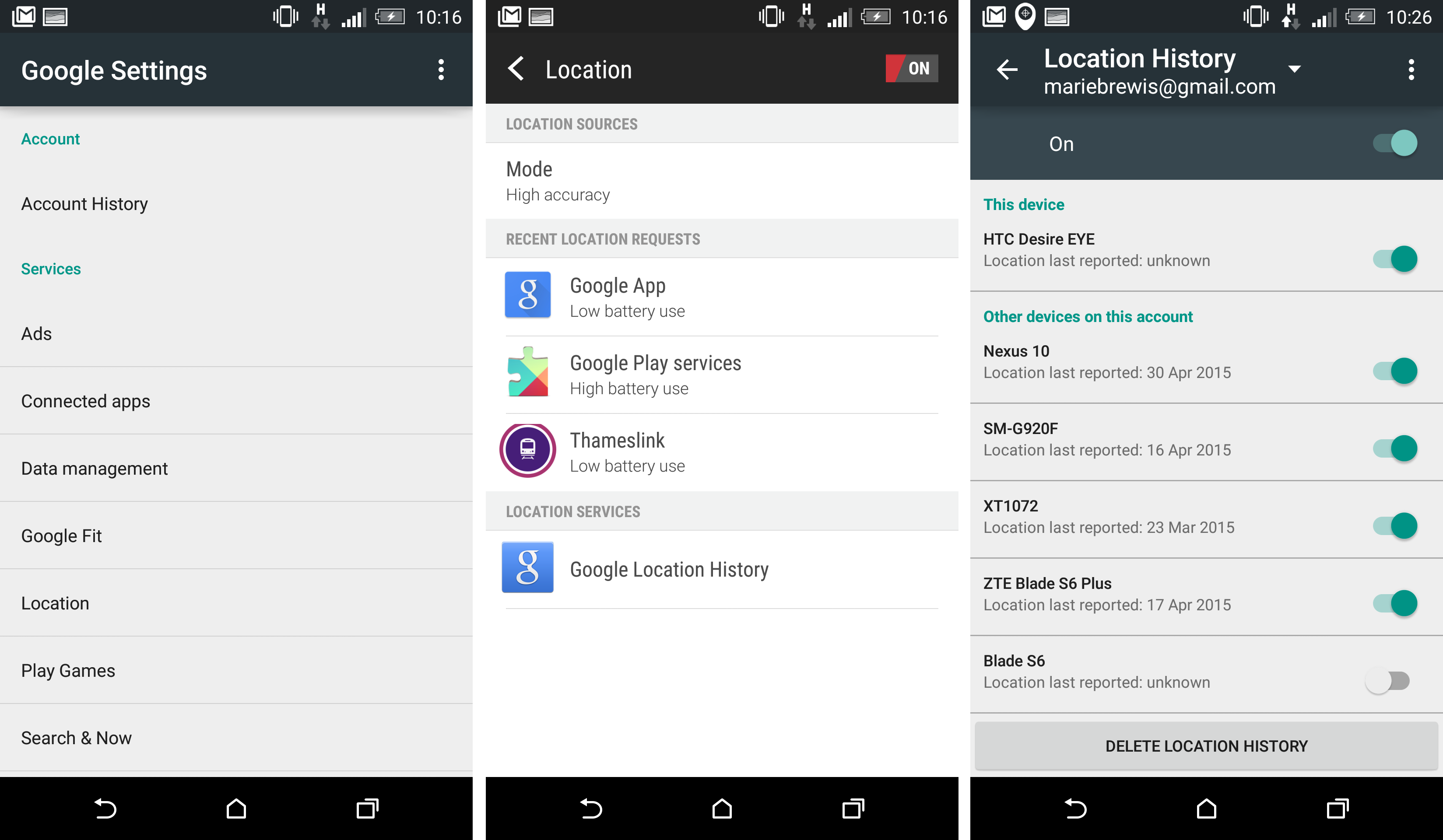 Android enable location history