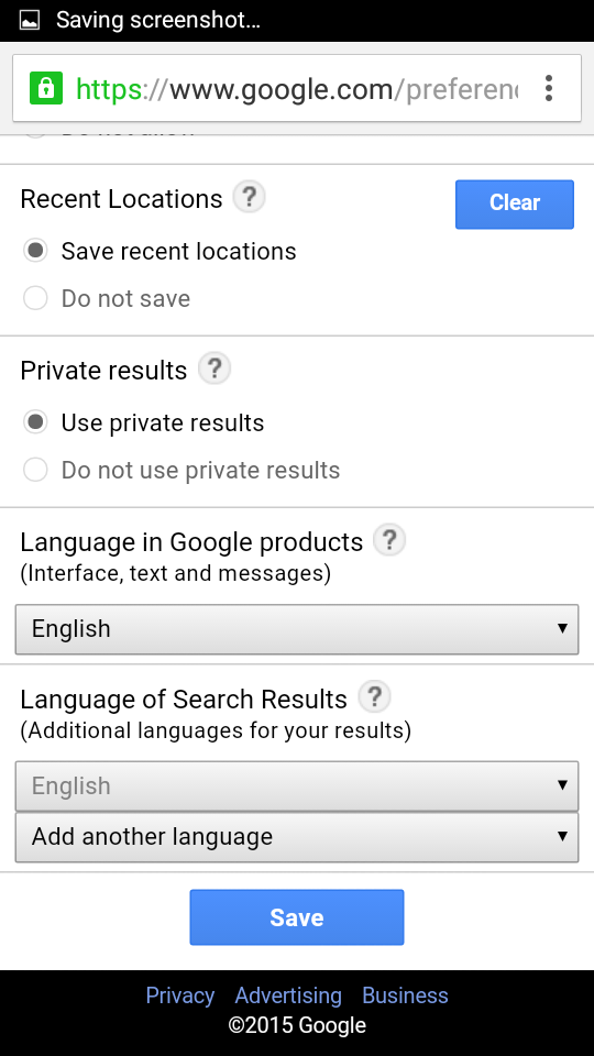 How can I keep Google from changing my language settings for search result in Android Device