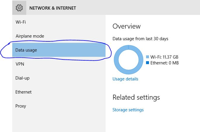 Network Data Usage - View in Windows 10