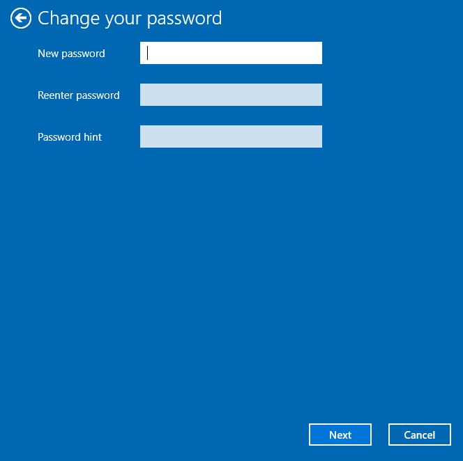 new password create with windows 10