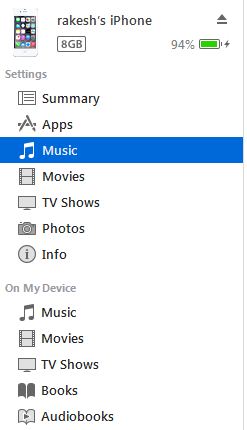 click on Music tab section in left menu