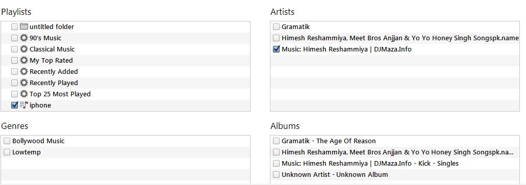 select the artists, albums, playlists or genres