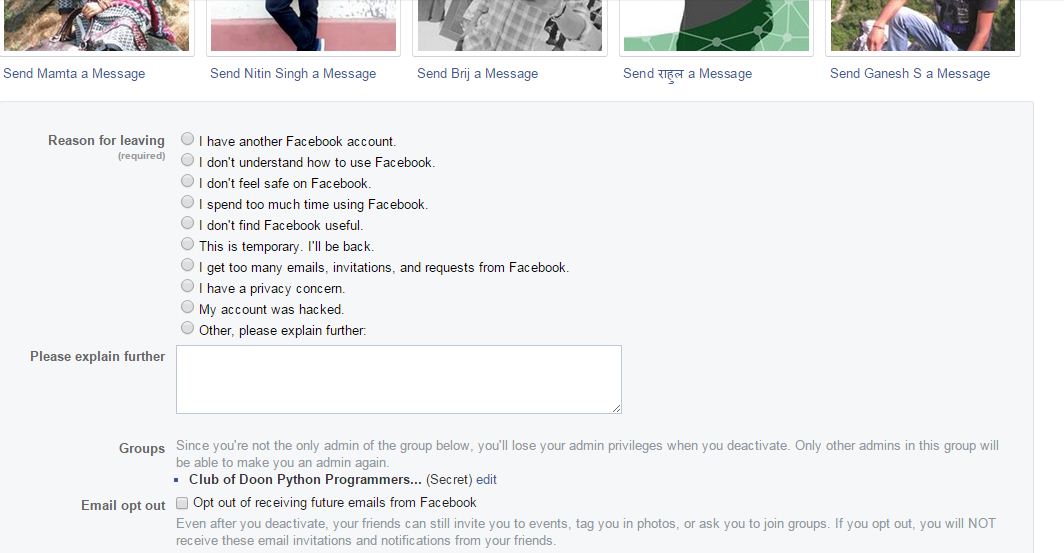 Deactivate your facebook account