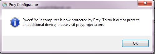Sweet Your Computer is now protected by Prey