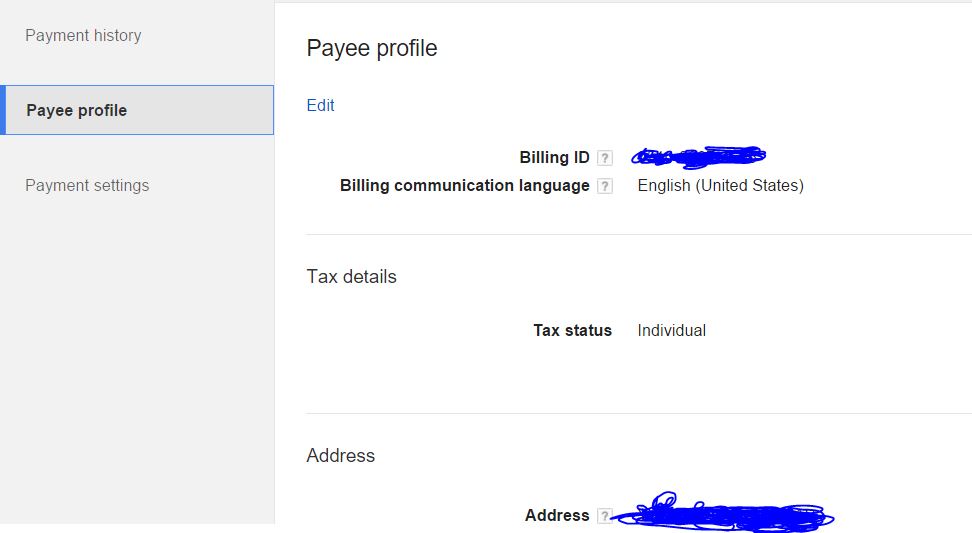 Change Payee Address with Google Adsense