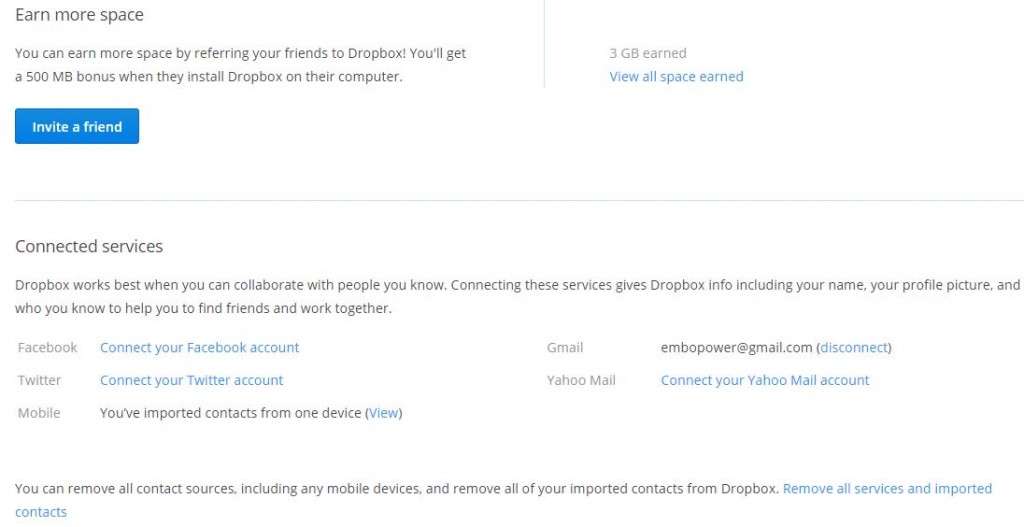 Connect Facebook and Twitter account with DropBox