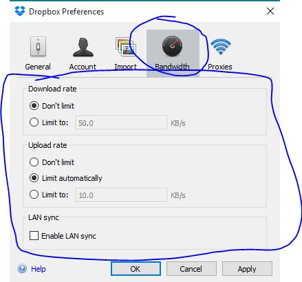 Limit Downloading and Uploading speed with Dropbox Application