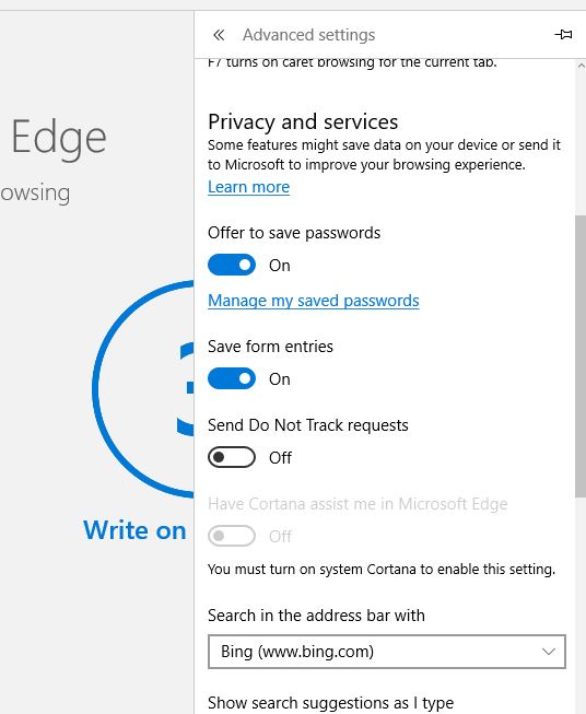 Microsoft Endge Browser How to tern of Location Tracking Setting