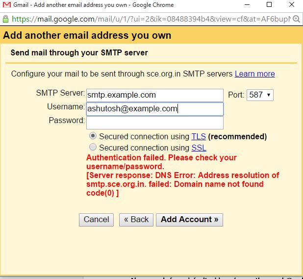 setting up email account for SMTP server to send and receive emails