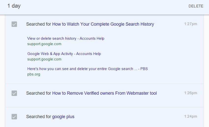 Delete Complete Search History from Google Search Page