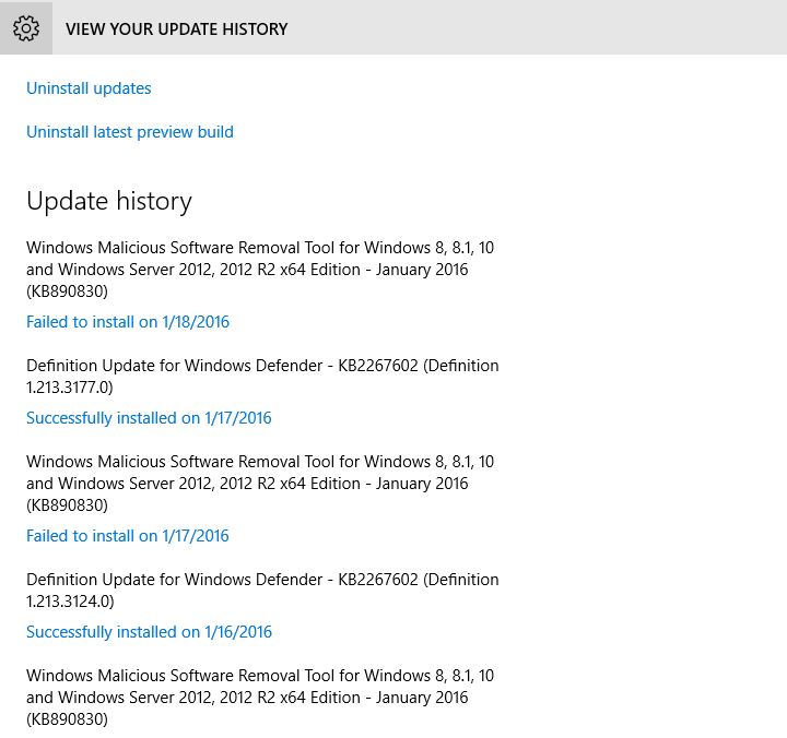 History Updates in Windows 10