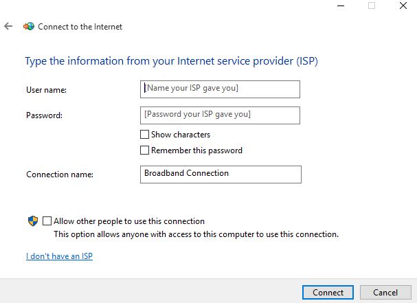 How to set up a dial up connection on Windows 10