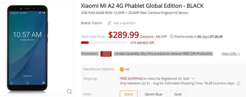 Xiaomi Mi A2 4G Phablet Global Edition Free Shipping Free Gift Here