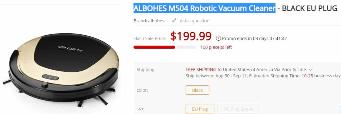 ALBOHES M504 Robotic Vacuum Cleaner GearBest $50 Coupon Code