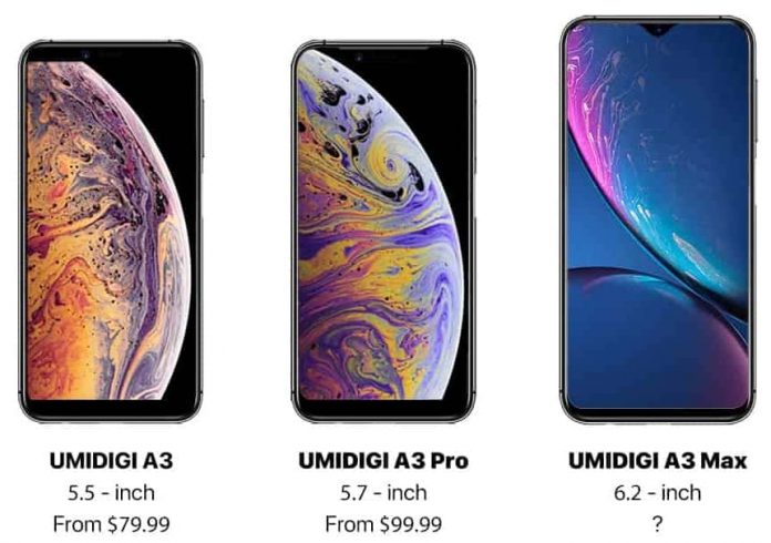 UMIDIGI A3 series leaked and compared with iPhone XS, iPhone XS Max and iPhone XR