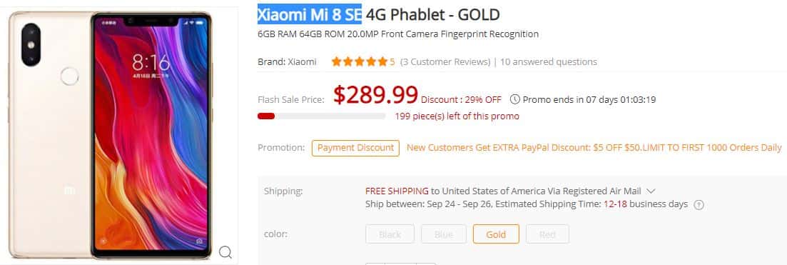 Xiaomi Mi 8 SE GearBest Deal + Flash Sale