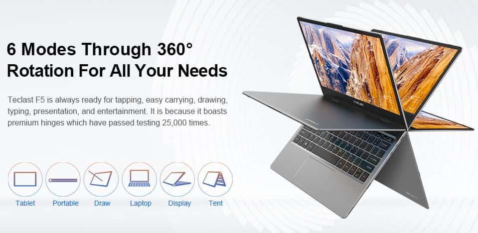 Teclast F5 Laptop 360° Rotating Touch Screen with $5 Coupon Code + Flash Sale