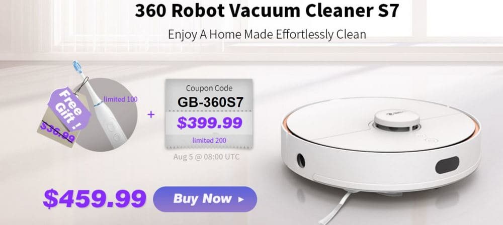 360 S7 Laser Navigation Robot Vacuum Cleaner $60 Gearbest Promo Code with Global Delivery