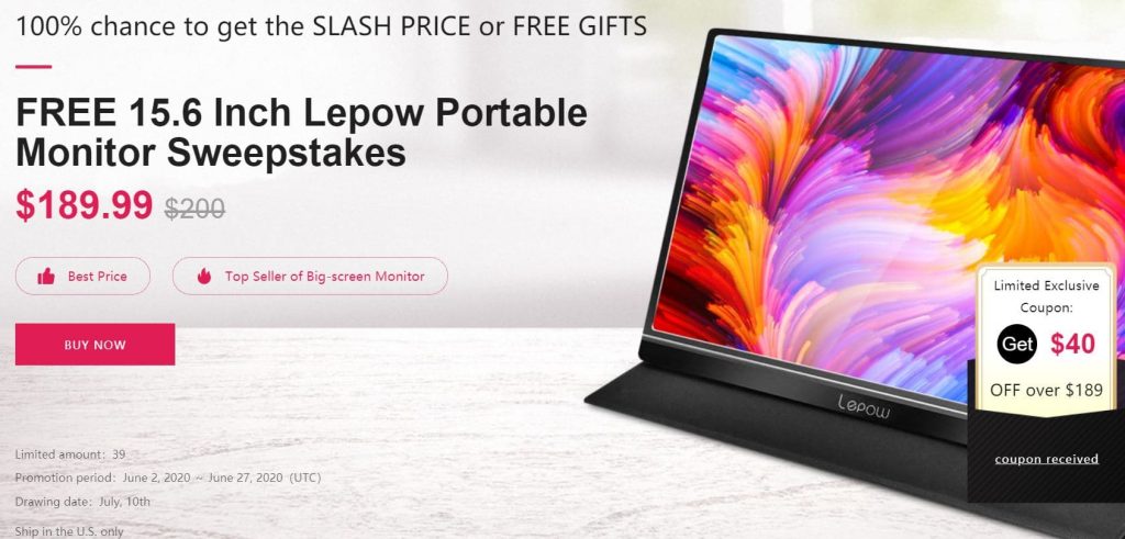 FREE 15.6 Inch Lepow Portable Monitor Sweepstakes